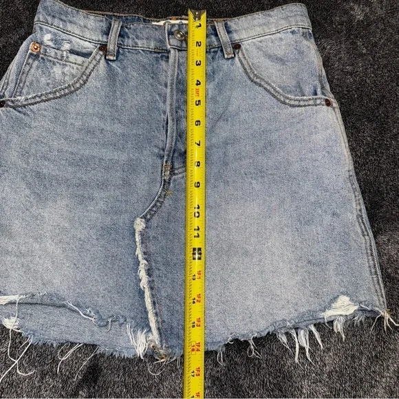 We The Free Light Wash Denim Raw Hem Cut Off Micro Mini Skirt - Picture 5 of 12